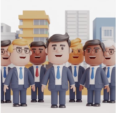 a group of cartoon characters in suits and ties