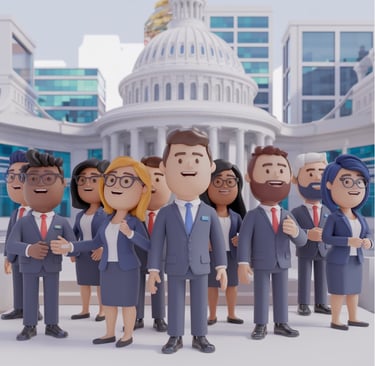 a group of people standing in front of a capitol building