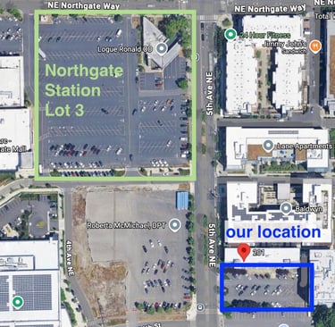 Aerial map of Northgate Station Lot 3 parking and office location near 5th Avenue NE in Seattle.