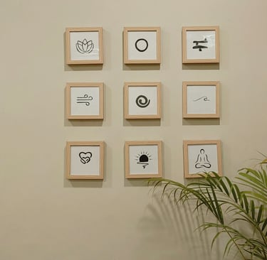 Set of 9 symbolizing elements and aims of human life