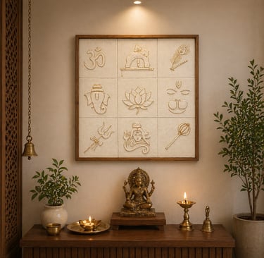 Divine Symbols Spiritual Wall Painting for Positive Energy - Vastu Pooja Room Art.