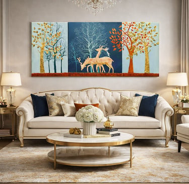 Set of 3 Textured Wall Art of Deers in forest for Modern Homes
