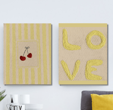 set of 2 textured art of love and cherries
