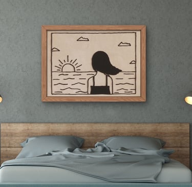 Peaceful sunset hour wall art with yarn for modern home decor