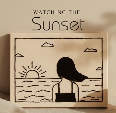 Aesthetic Sunset Painting with Yarn in Earthy tones