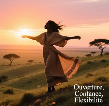 Jeune femme africaine faisant face au vent, symbole de lâcher-prise et d’adaptation