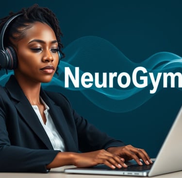 a woman in a suit and headphones with a laptop and headphones