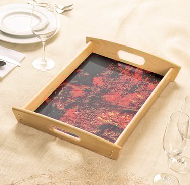 Red abstract serving tray on zazzel