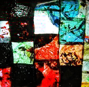 Patchwork abstract photo stock from recycle plastic ironed sewing patchwork 