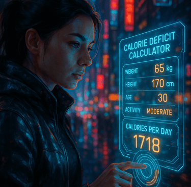Mujer usando calculadora deficit calorico