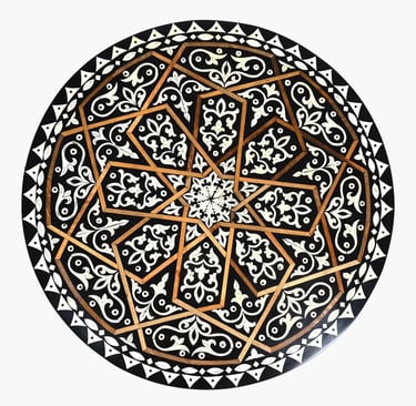 Custom handcrafted table combining bone inlay, walnut, arar wood, and resin – durable and elegant
