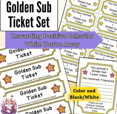 picture of Golden Sub Ticket Set for Substitute Teachers