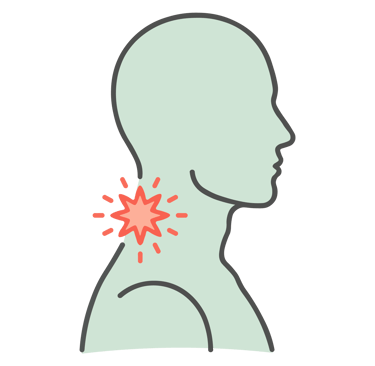 Perfil humano con un punto de dolor agudo resaltado en la zona cervical para servicio de fisio