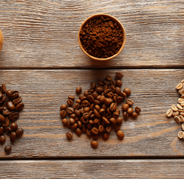 a variety of coffee beans and coffee ground coffee