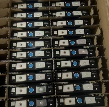 a box of LiFePO4 prismatic battery cells