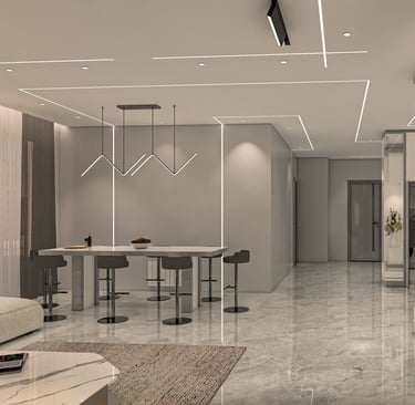 Interior render – ceiling lights & seating area