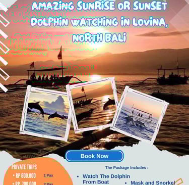 a poster advertising a dolphin watching the sunset At Lovina by Sunrise dive bali