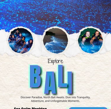 a flyer for a see and swim with a plankton promo lovina