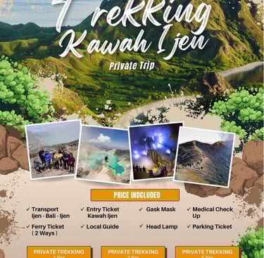a flyer for a travel agency in lovina north bali treking lovina and ijen volcan