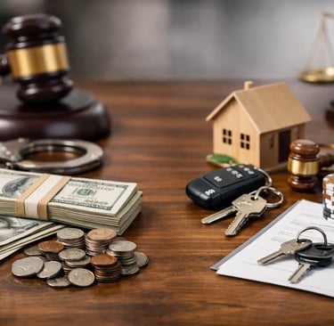 Boise Bail Bond payments for cash or using a bail bond. Money and keys on a table with a bail bond.