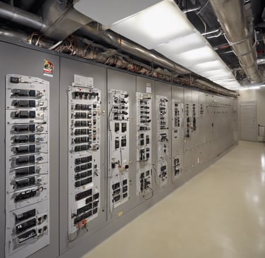 a large electrical paneled in a large room
