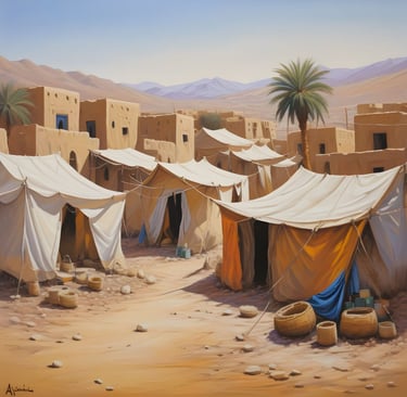 خيام وبيوت من طين