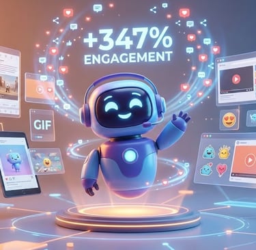 Illustration 3D haute qualité d’une mascotte publicitaire créée par CCA Studio, entourée d’écrans et