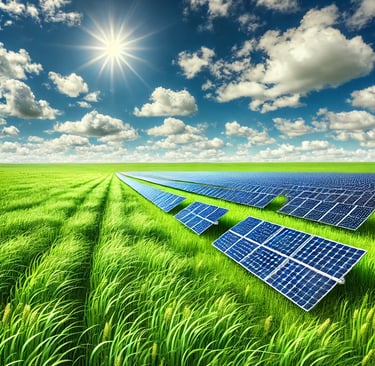 prairie avec panneaux photovoltaïques