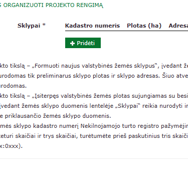 Pridėti formuojamo ar pertvarkomo žemės sklypo duomenis