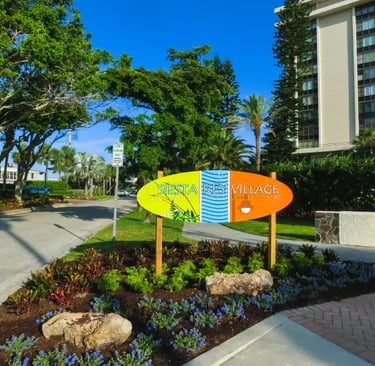 siesta key village sign in front of rental
