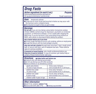 back label of cough medication