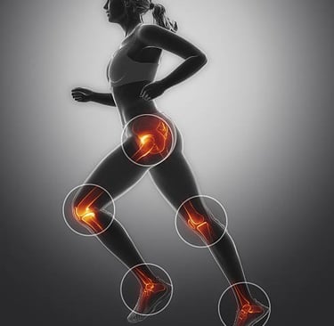 a woman running with a knee injury