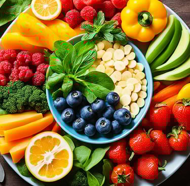a plate of fruit and vegetables on a plate
