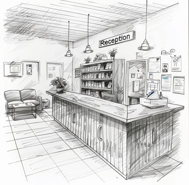 Sketch of planned reception area for Ensure Pet Care’s small animal sanctuary in Silver Spring.
