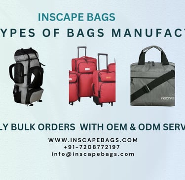 poster with trolley bags, trekking bags, school bags, and laptop bags , all types of bags manufacturers by inscape bags