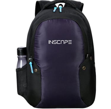 a backpack in purple and black color with unique design and look