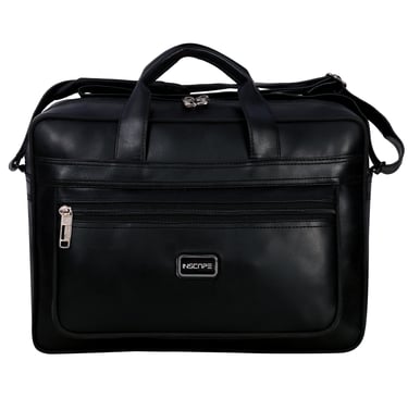 a black leather office bag 