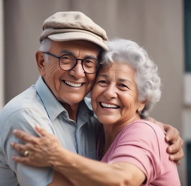 A man and a woman hugging in a field