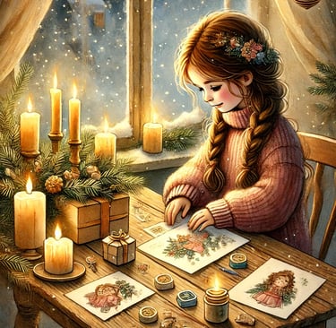 favola della buonanotte di Natale per bambini – Sofia prepara un pacchetto regalo con cura – illustr