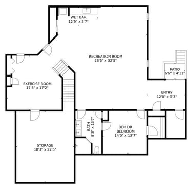 Layout building plans for a new renovation with bedroom, bath, entertainment, and gym.