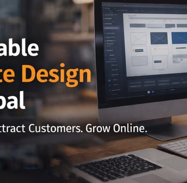 Affordable website design in Bhopal displayed on desktop screen with modern workspace setup.