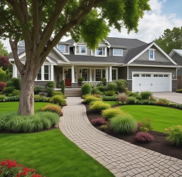 A residential neighborhood with well-maintained homes and greenery.