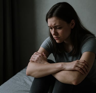 Illustration af følelsesmæssig smerte og selvskade i et ikke-seksuelt, neutralt udtryk.