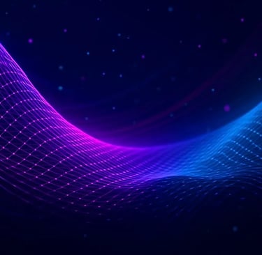 a blue and purple abstract background with a wave of light