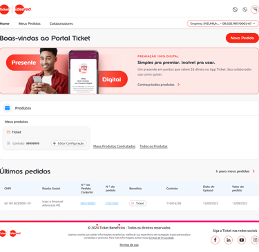 Página inicial atual do Portal Ticket