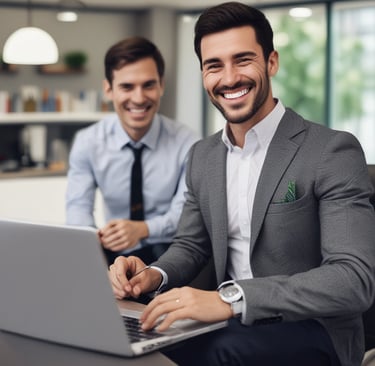 A friendly professional at a desk, ready to assist clients with inquiries.