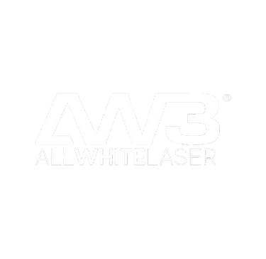 a black and white logo with the words all white laser
