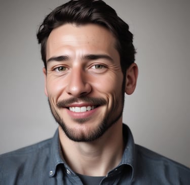 a young man with brown hair and facial hair