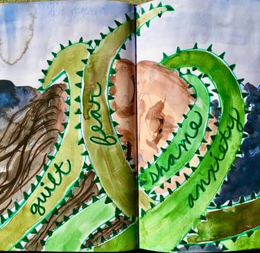 art journaling art therapy product representing guilt, fear, shame, and anxiety tormenting a person