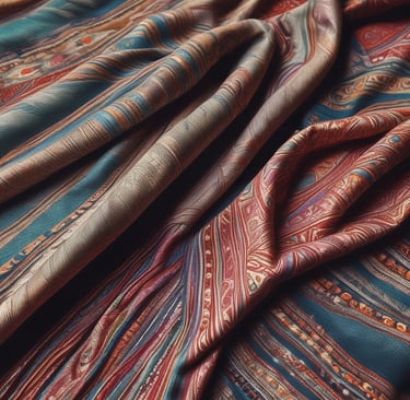 A cozy and rustic shop display featuring a variety of yarns and woven textiles is organized neatly. The shelves are filled with skeins of yarn in different shades, while woven blankets and shawls are draped for presentation. A small basket contains folded textiles, and knitting tools are laid out on the surface. Soft lighting enhances the warmth of the natural fibers, adding a welcoming atmosphere.